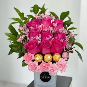 9 Rose Square Vase Arrangement