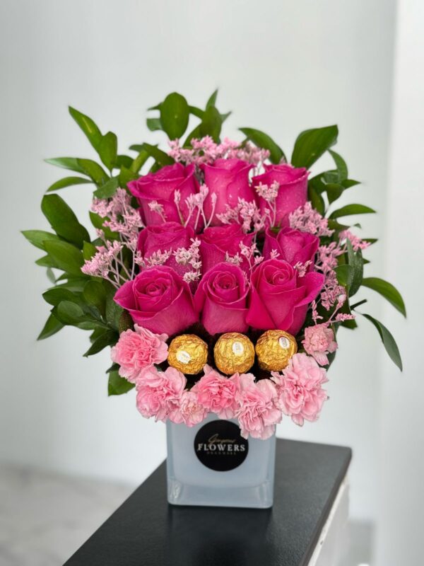 9 Rose Square Vase Arrangement